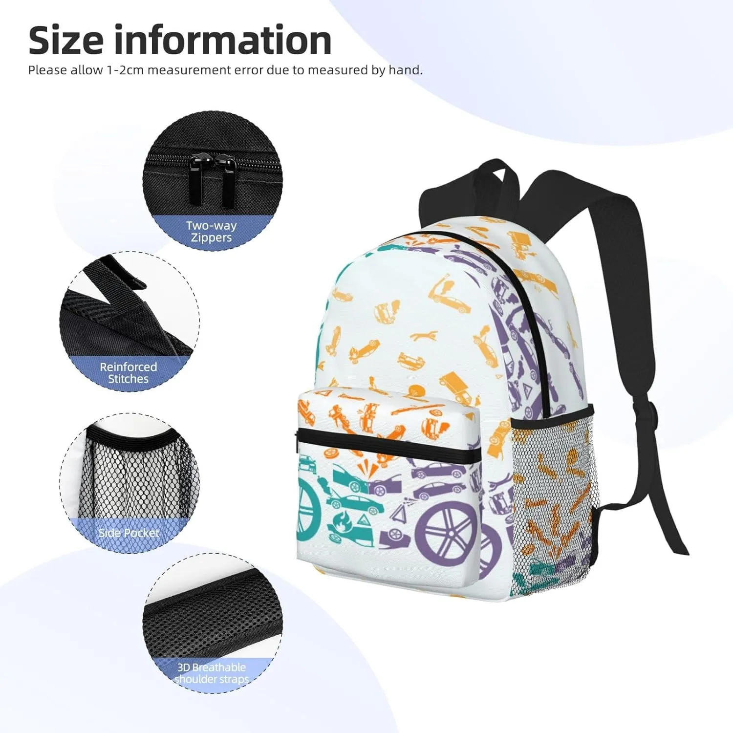 Car Crash Backpack, Travel Laptop Backpack Computer Bag Rucksack for Men Women Business Work Fits 15.6 Inch Notebook