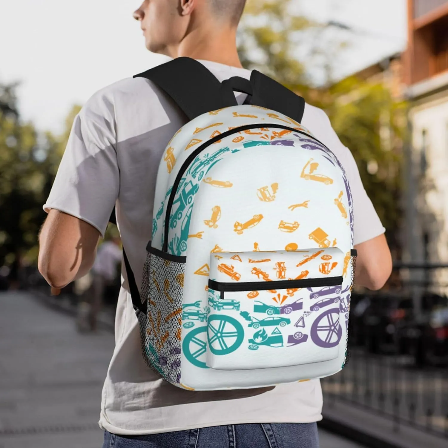Car Crash Backpack, Travel Laptop Backpack Computer Bag Rucksack for Men Women Business Work Fits 15.6 Inch Notebook