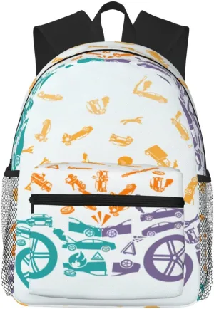 Car Crash Backpack, Travel Laptop Backpack Computer Bag Rucksack for Men Women Business Work Fits 15.6 Inch Notebook