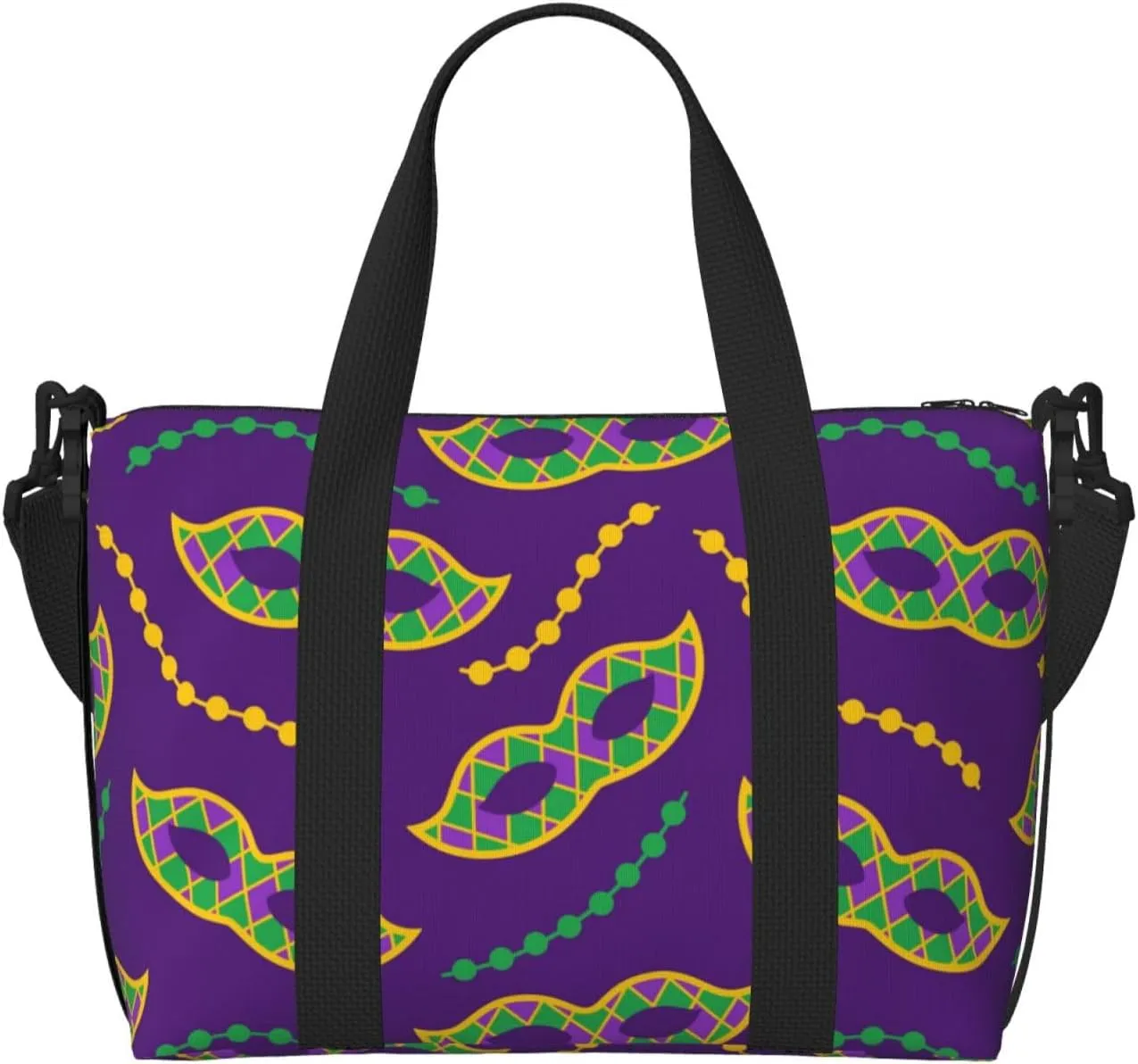 Carnival Masks and Beads Travel Bag for Women Men Weekender Bags Carry on Overnight Bag Tote Bag Yoga Gym Bag for Gym, Work, Travel, Weekend, Personal Items