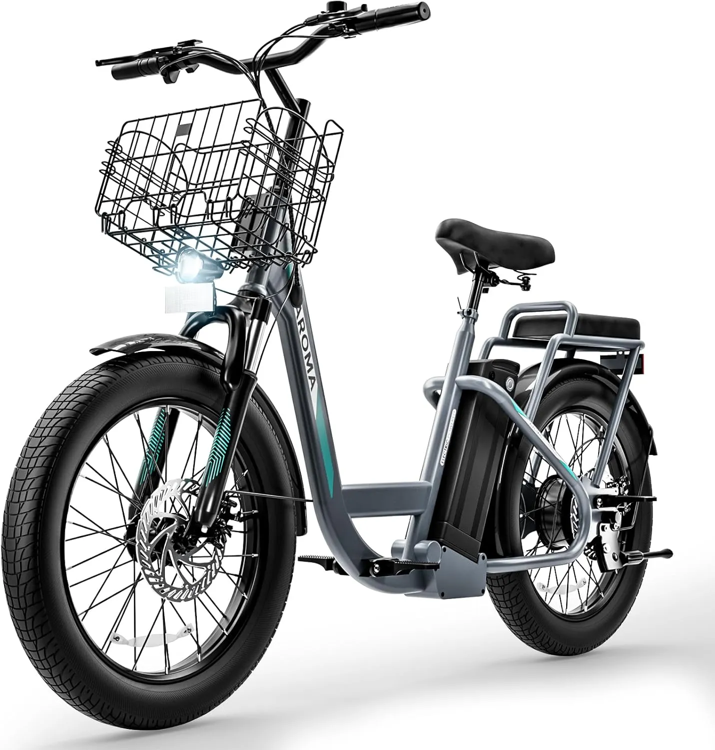 Caroma Peak 1200W Electric Scooter with Seat, 20" Fat Tire Electric Bike with 48V Removable Battery, Up to 30Miles & 20MPH, Adult Electric Bicycles for Commuting with Basket&Adjustable Seat