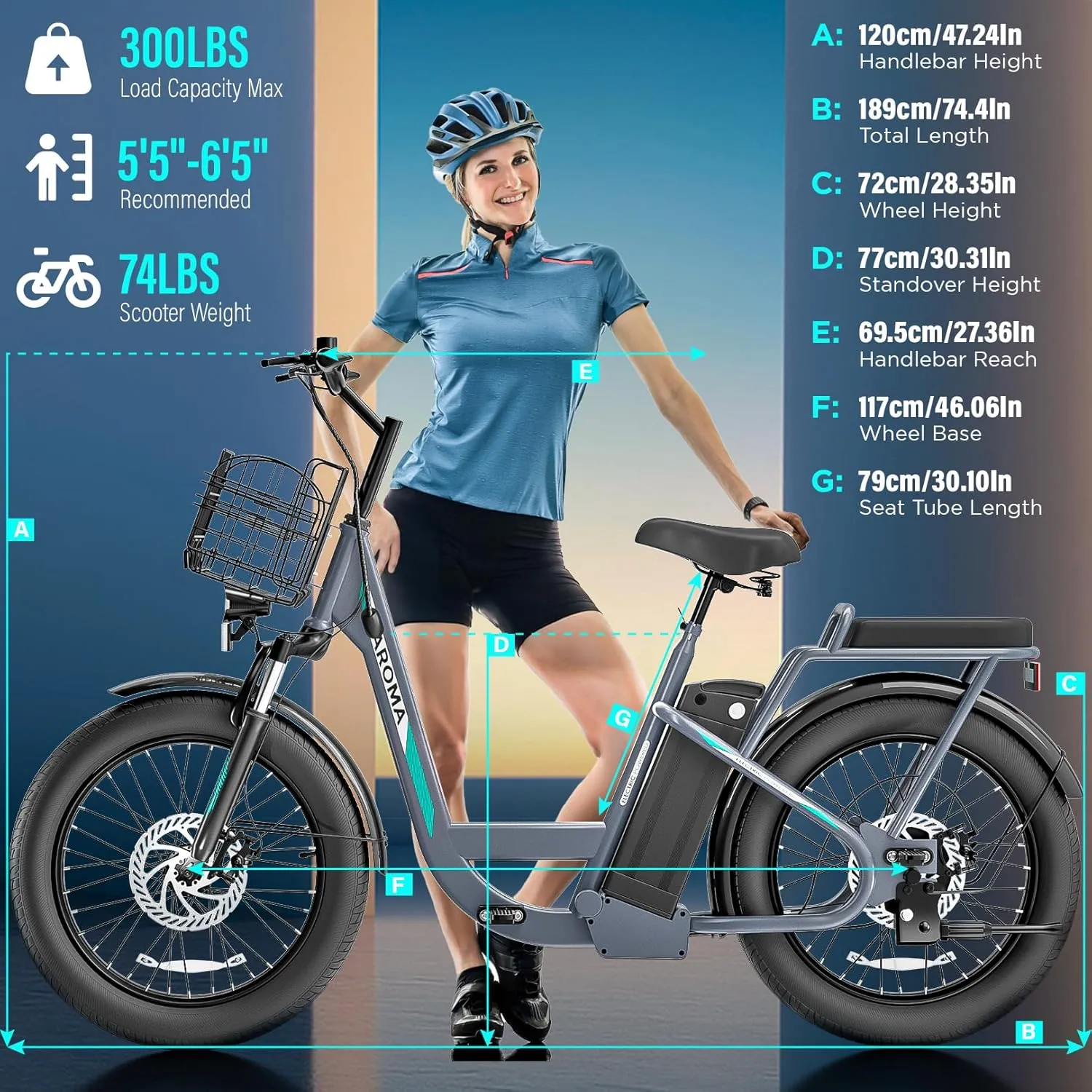 Caroma Peak 1200W Electric Scooter with Seat, 20" Fat Tire Electric Bike with 48V Removable Battery, Up to 30Miles & 20MPH, Adult Electric Bicycles for Commuting with Basket&Adjustable Seat
