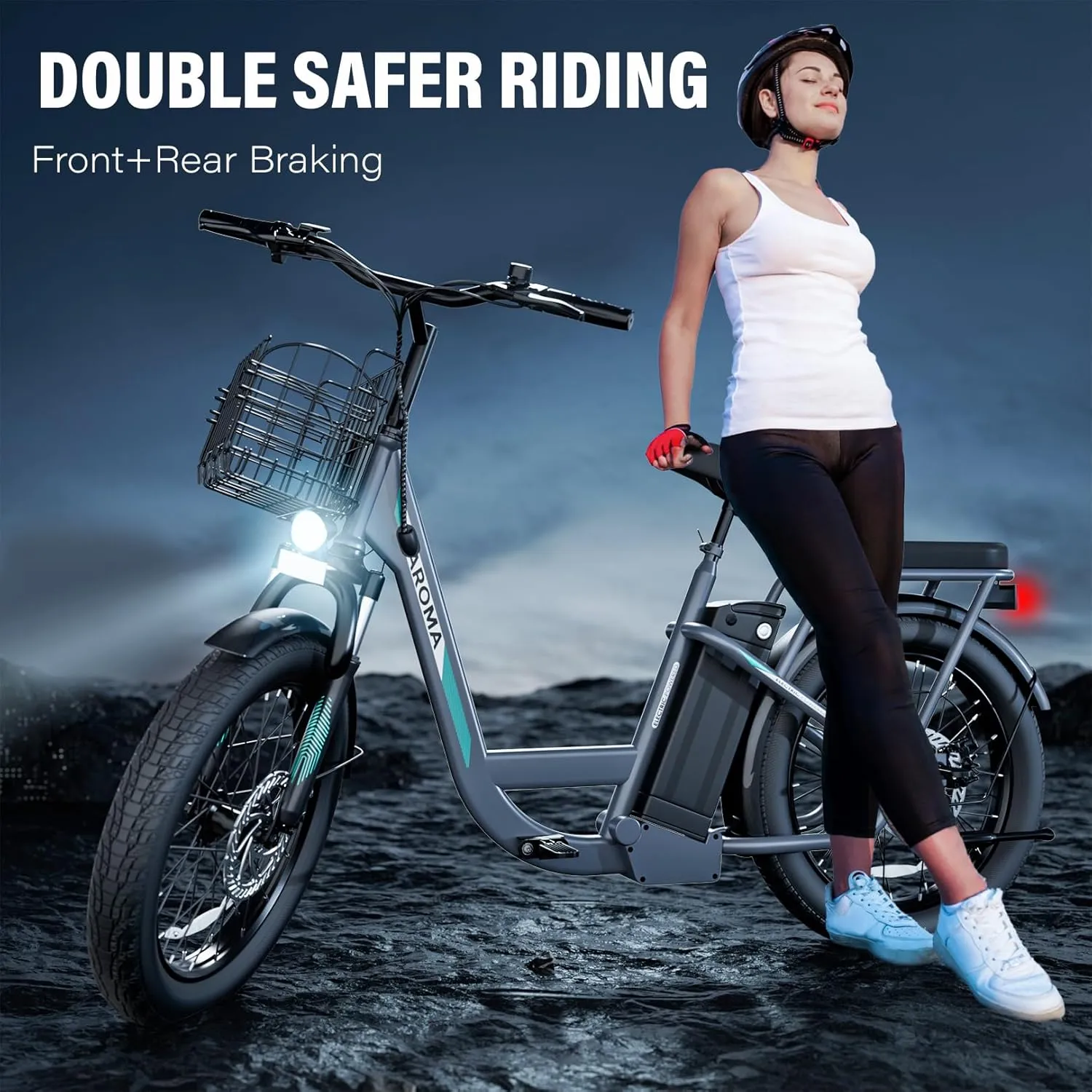 Caroma Peak 1200W Electric Scooter with Seat, 20" Fat Tire Electric Bike with 48V Removable Battery, Up to 30Miles & 20MPH, Adult Electric Bicycles for Commuting with Basket&Adjustable Seat