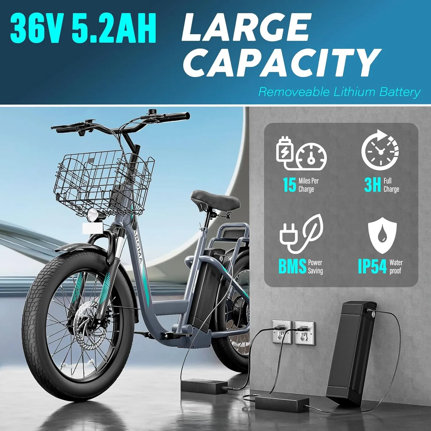Caroma Peak 1200W Electric Scooter with Seat, 20" Fat Tire Electric Bike with 48V Removable Battery, Up to 30Miles & 20MPH, Adult Electric Bicycles for Commuting with Basket&Adjustable Seat