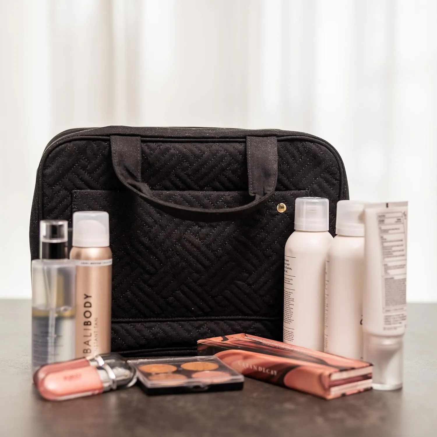 Carrywell (Not Made In China) Hanging Toiletry Bag For Women, Toiletries Bag, Travel Make Up Organizer, Water-Resistant Case For Cosmetics, Makeup and Brushes (Black, Small)