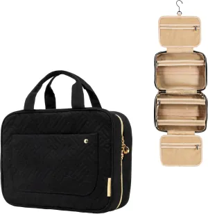 Carrywell (Not Made In China) Hanging Toiletry Bag For Women, Toiletries Bag, Travel Make Up Organizer, Water-Resistant Case For Cosmetics, Makeup and Brushes (Black, Small)