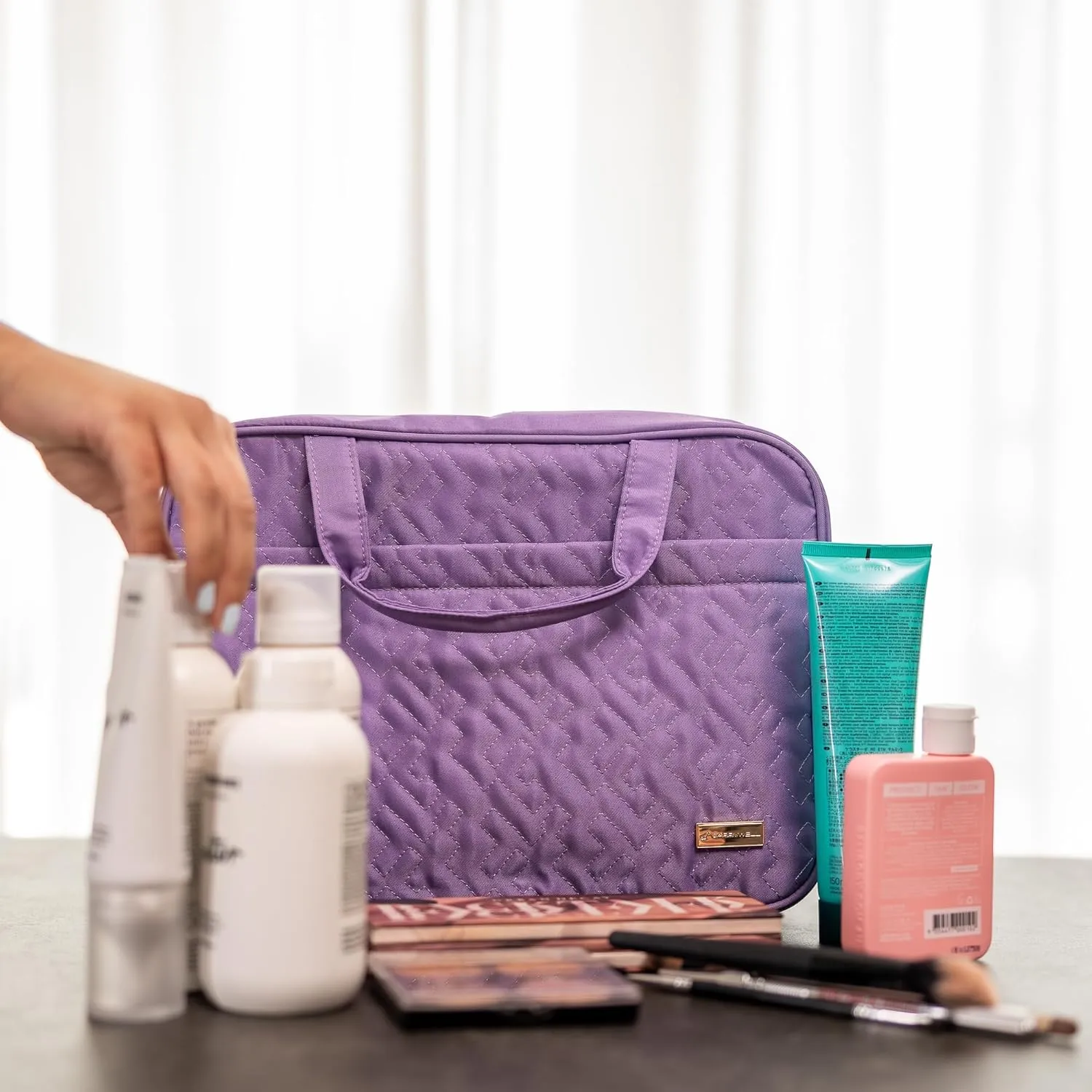 Carrywell (Not Made In China) Hanging Toiletry Bag For Women, Toiletries Bag, Travel Make Up Organizer, Water-Resistant Case For Cosmetics, Makeup and Brushes (Purple, Medium)