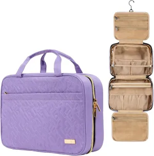 Carrywell (Not Made In China) Hanging Toiletry Bag For Women, Toiletries Bag, Travel Make Up Organizer, Water-Resistant Case For Cosmetics, Makeup and Brushes (Purple, Medium)