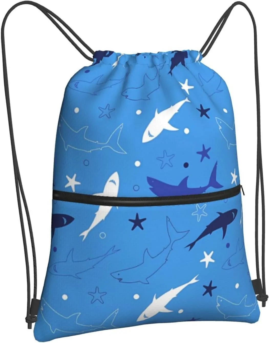 Cartoon cute shark 2 Drawstring Backpack Unisex Gym Bags Sport String Bag for Hiking Yoga Travel Swimming Beach 15 X 18 Inch
