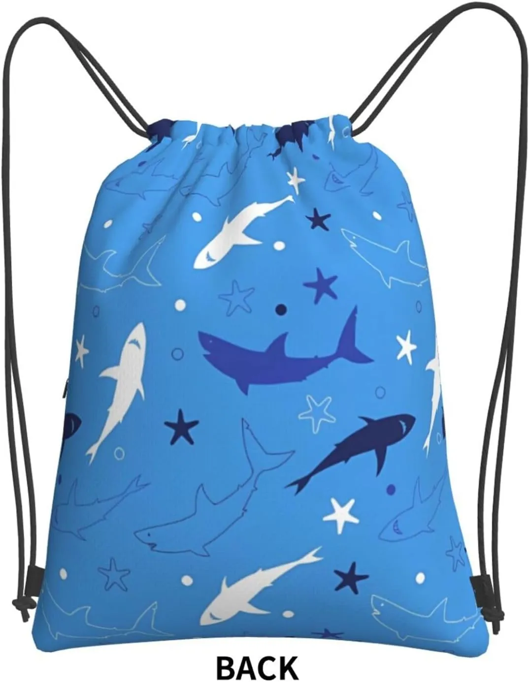 Cartoon cute shark 2 Drawstring Backpack Unisex Gym Bags Sport String Bag for Hiking Yoga Travel Swimming Beach 15 X 18 Inch