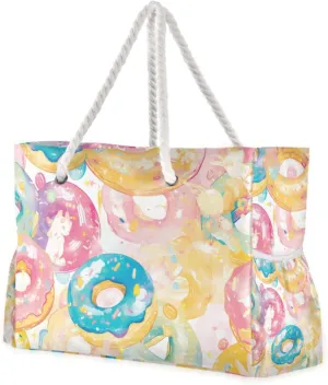 Cartoon Donuts Simple Pastel Sturdy Travel Duffel Bag, Sports with side pocketes Weekender Bag Women Perfect for Travel Pool Swim Beach Vacation Necessities