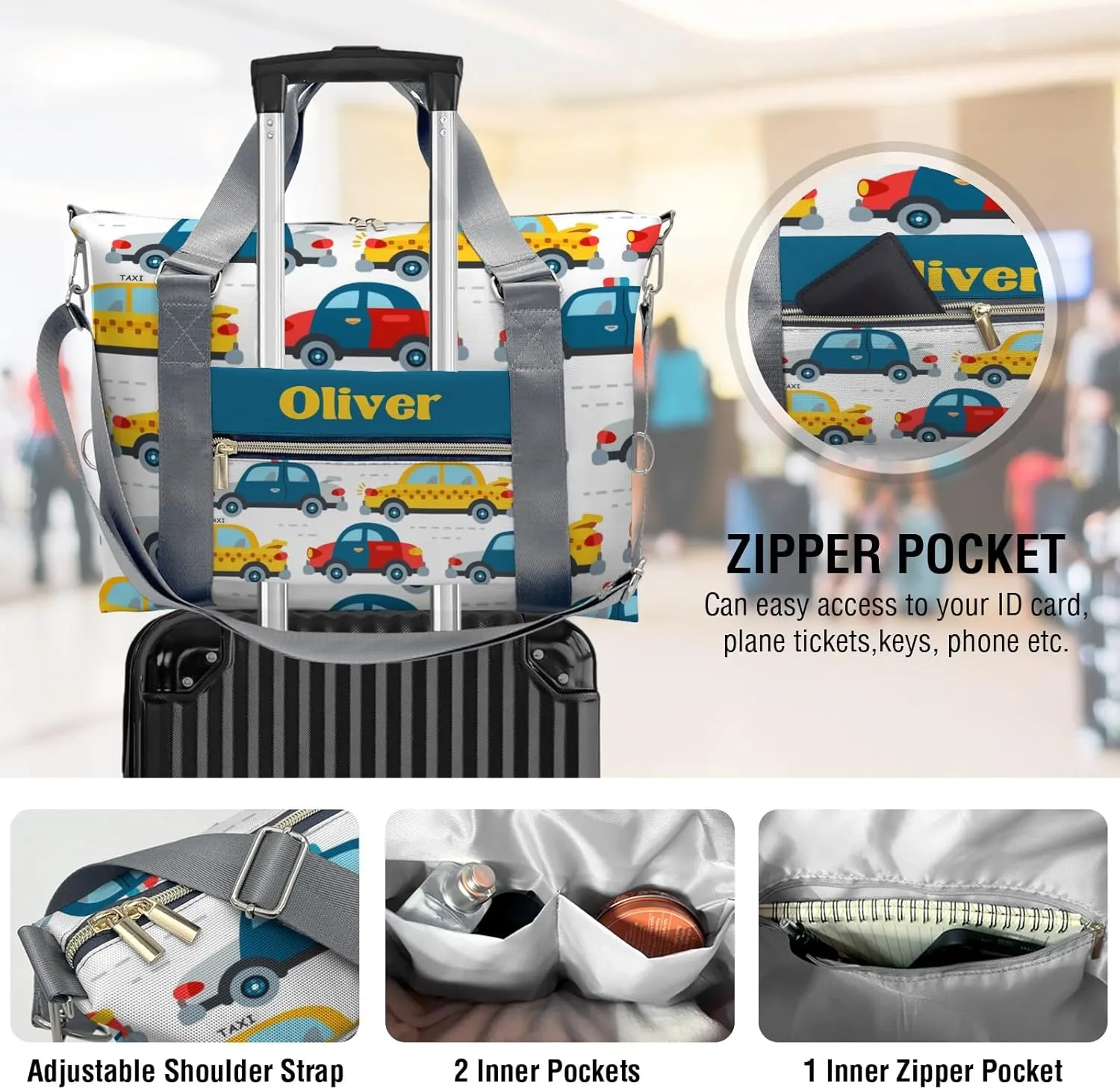 Cartoon Police Car Taxi Personalized Kids Duffel Swim Bag for Boys,Customized Swim Duffle Bag for Boys Man Kids Gifts