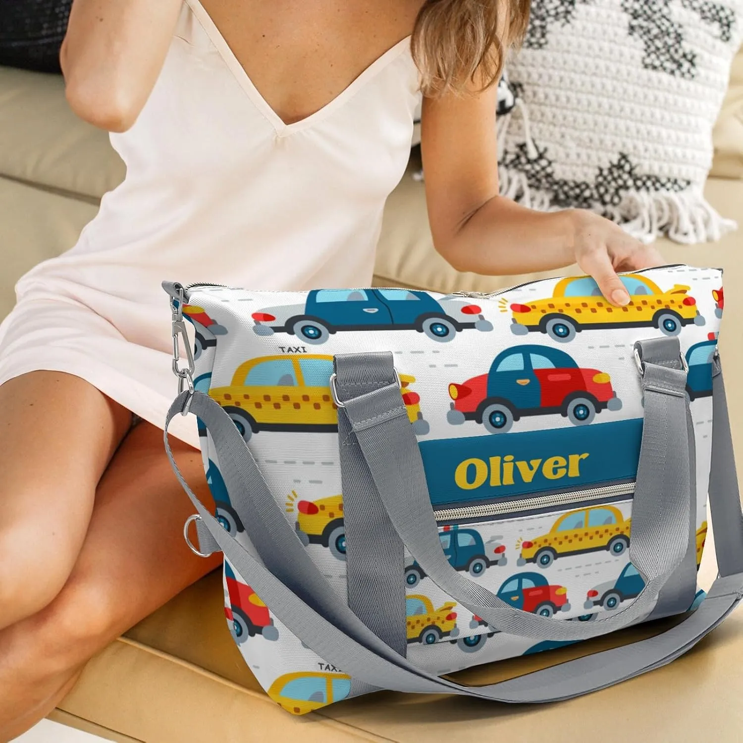 Cartoon Police Car Taxi Personalized Kids Duffel Swim Bag for Boys,Customized Swim Duffle Bag for Boys Man Kids Gifts