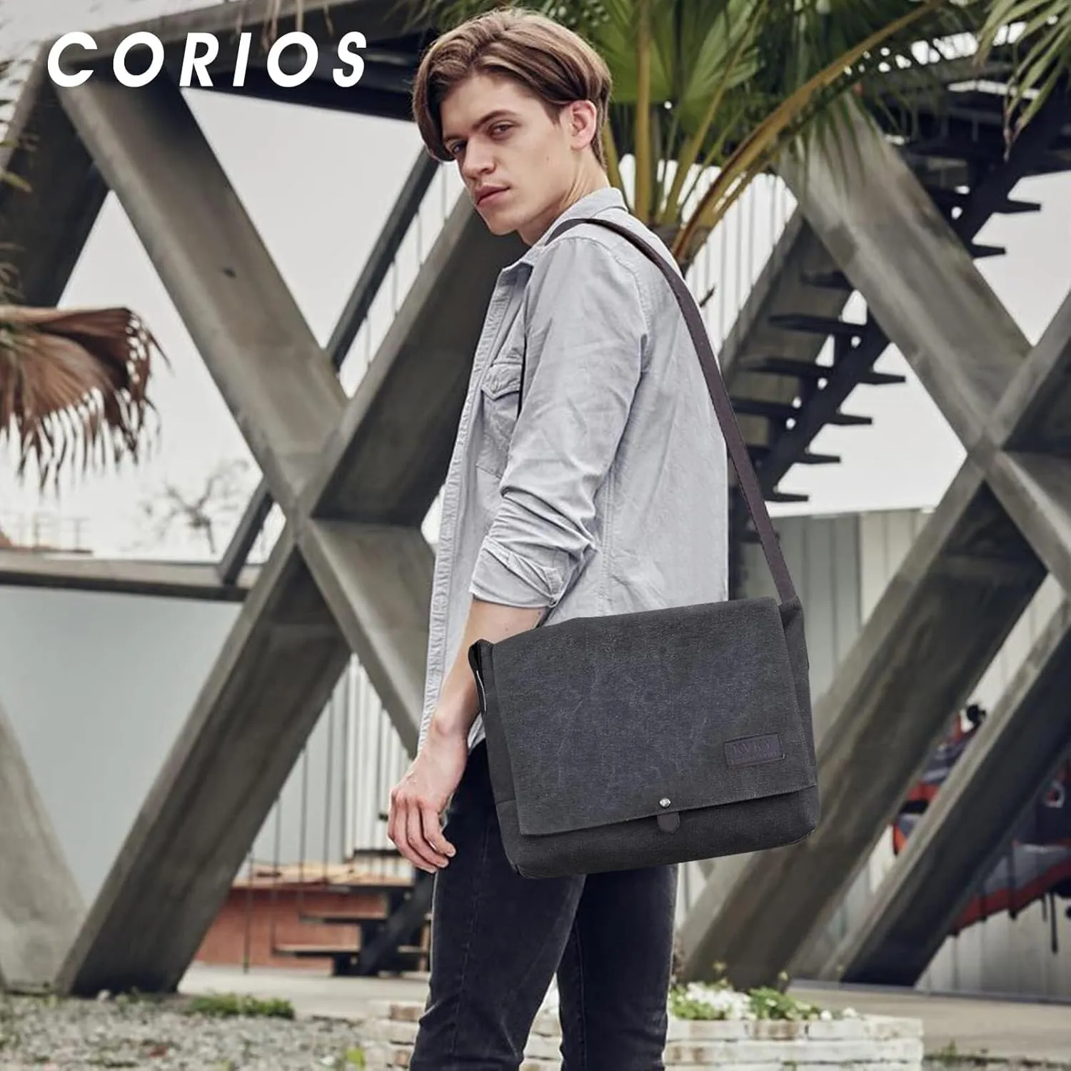 Casual Top Handle Briefcase Messenger Satchel for Work Vintage Men's Shoulder Canvas Tote Handbag Crossbody