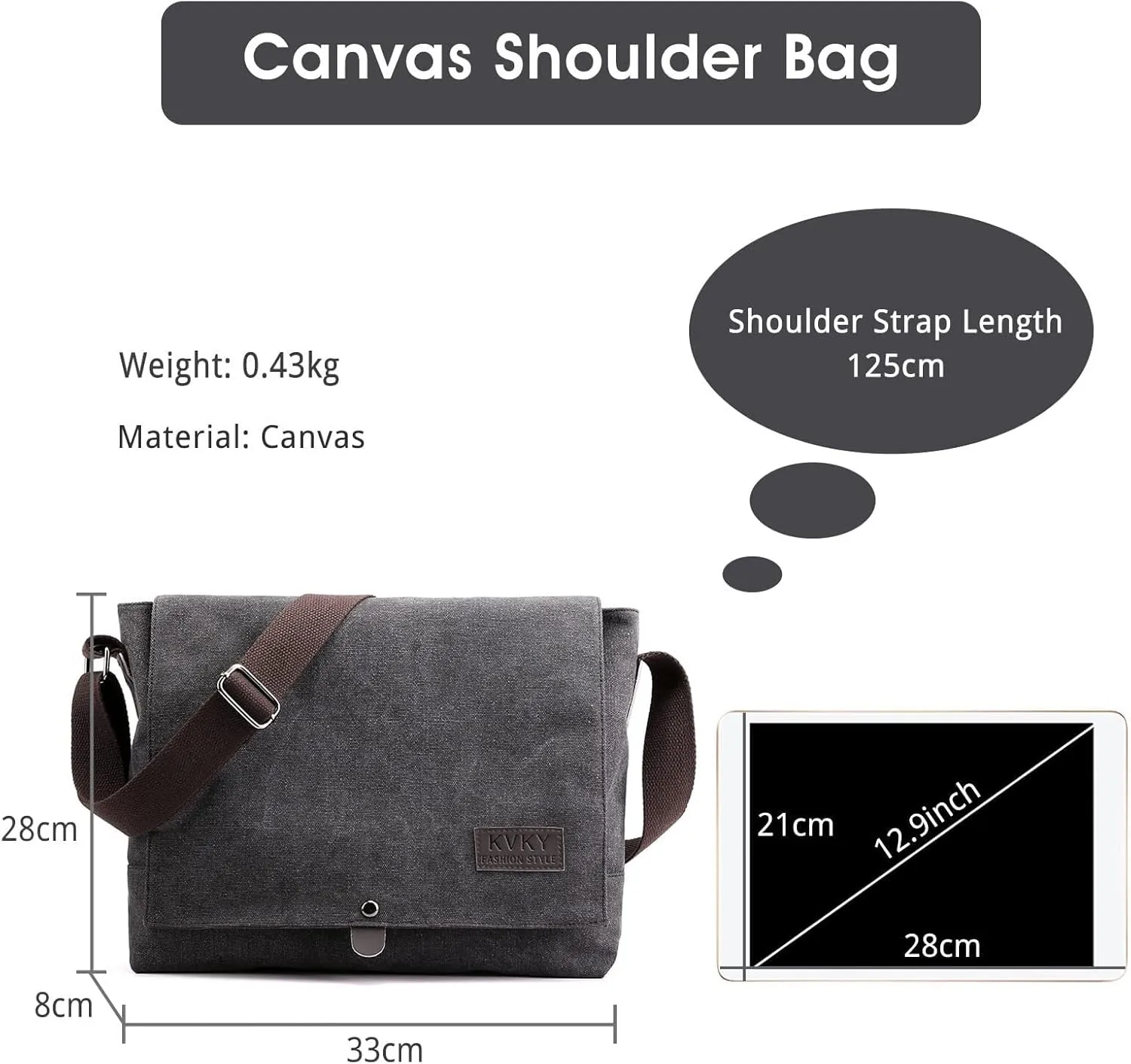 Casual Top Handle Briefcase Messenger Satchel for Work Vintage Men's Shoulder Canvas Tote Handbag Crossbody