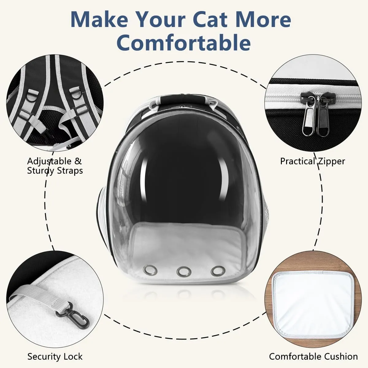 Cat Backpack Carrier Bubble Expandable Foldable Breathable Pet Carrier Dog Carrier Backpack for Large Big Cats Hiking, Travelling, Camping (Back Expandable-Black)