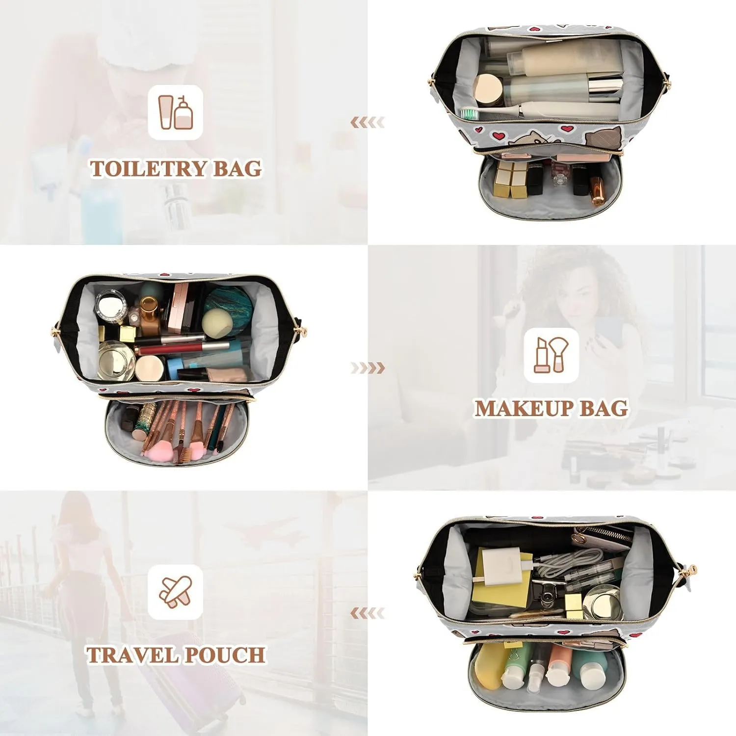 Cats Gift Grey and Brown Cosmetic Bag Zipper Travel Cosmetic Bag For Women Change Purse for Women Travel