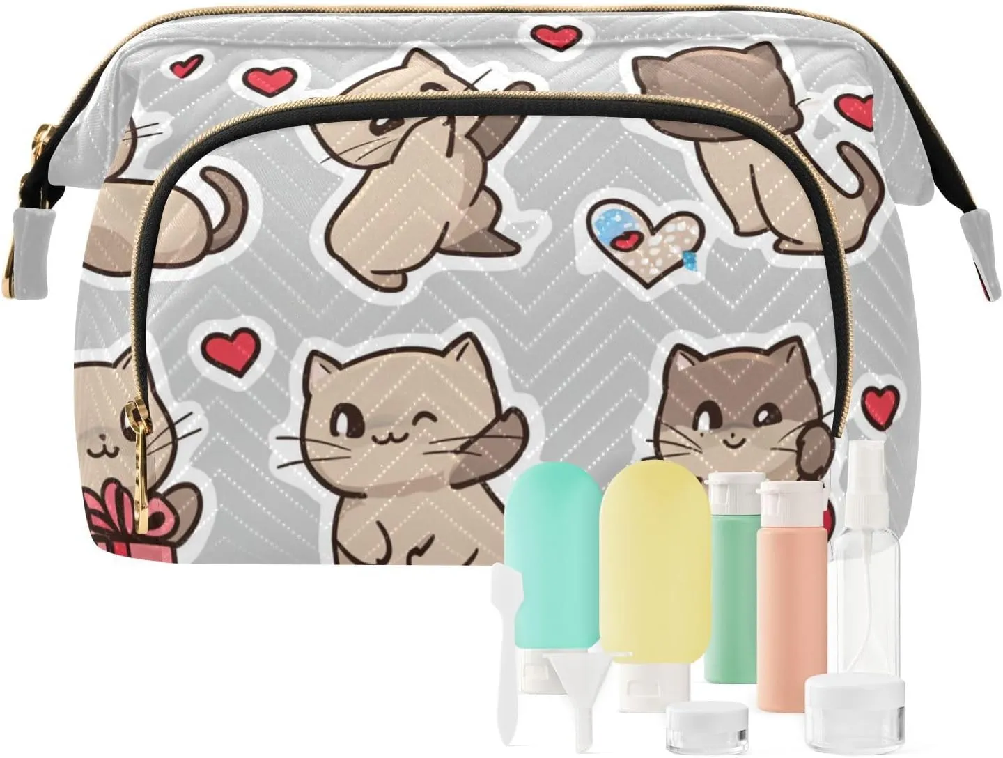 Cats Gift Grey and Brown Cosmetic Bag Zipper Travel Cosmetic Bag For Women Change Purse for Women Travel