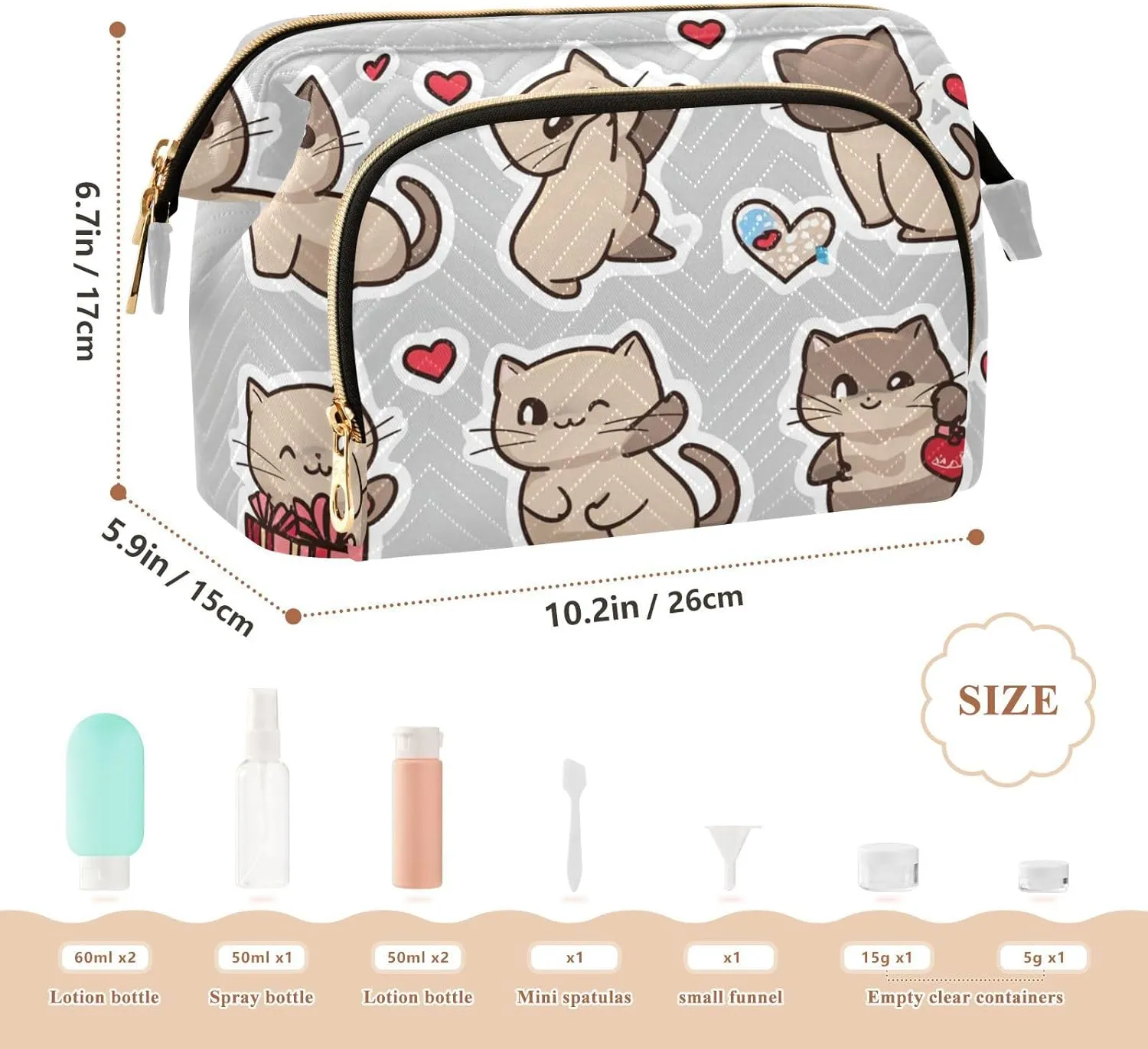 Cats Gift Grey and Brown Cosmetic Bag Zipper Travel Cosmetic Bag For Women Change Purse for Women Travel