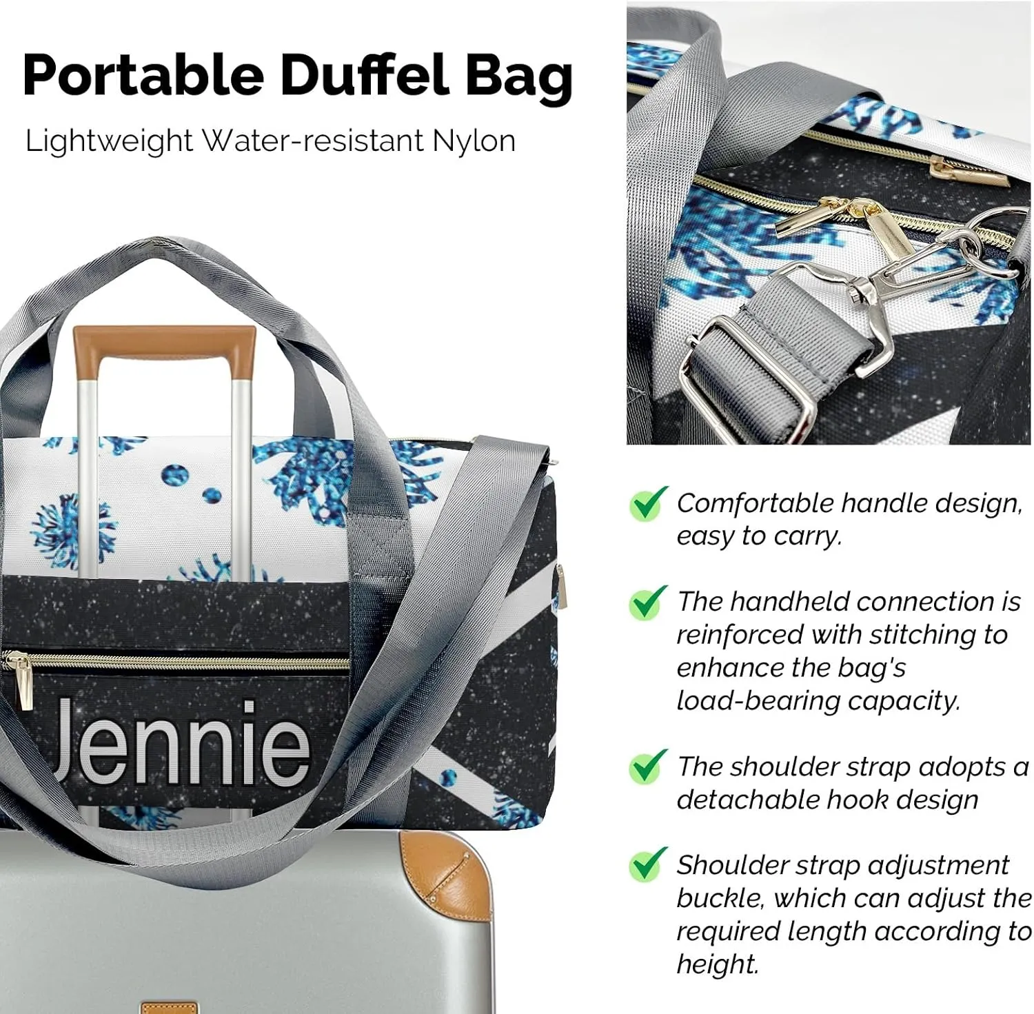 Cheer Duffle Bag Athletic Sport Gym Duffel Bag with Shoe Compartment Weekender Travel Bag,Blue