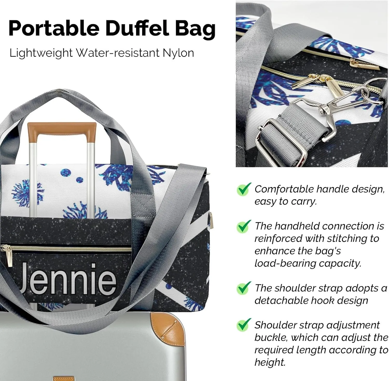 Cheer Duffle Bag Athletic Sport Gym Duffel Bag with Shoe Compartment Weekender Travel Bag,Bright Blue