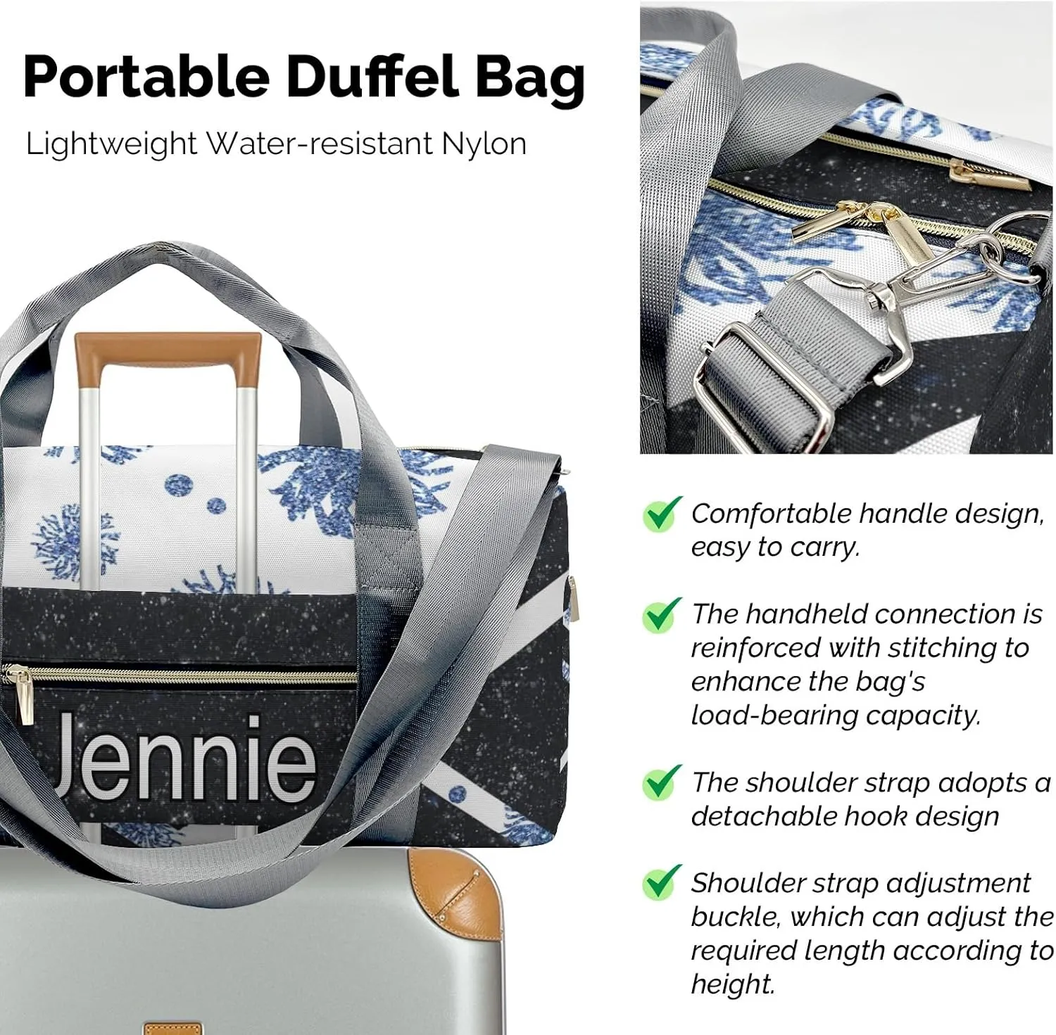 Cheer Sports Gym Duffel Bag Overnight Bag Duffle Bag Gymnastics Bag Sleepover Bag with Shoe Compartment,Bluish