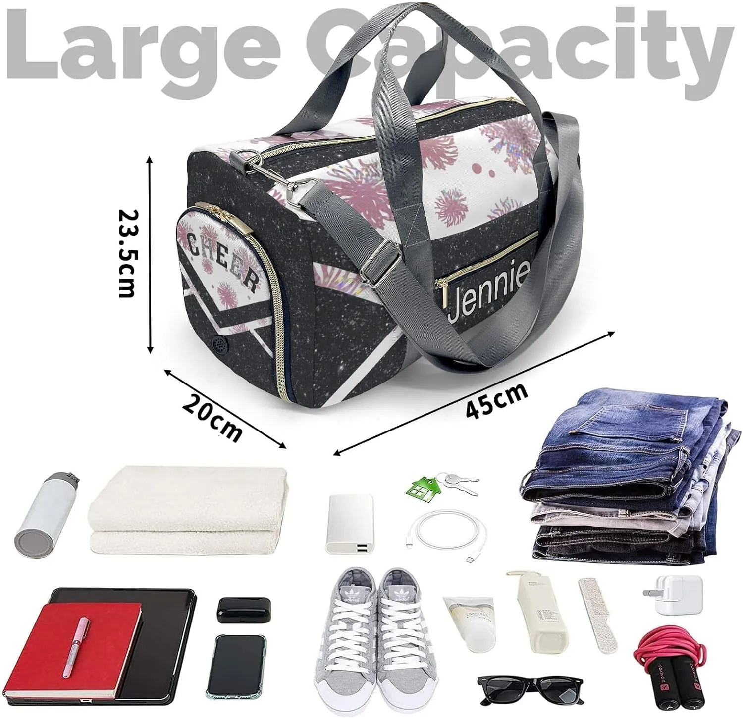 Cheer Sports Gym Duffel Bag Overnight Bag Duffle Bag Gymnastics Bag Sleepover Bag with Shoe Compartment,Cameo Brown