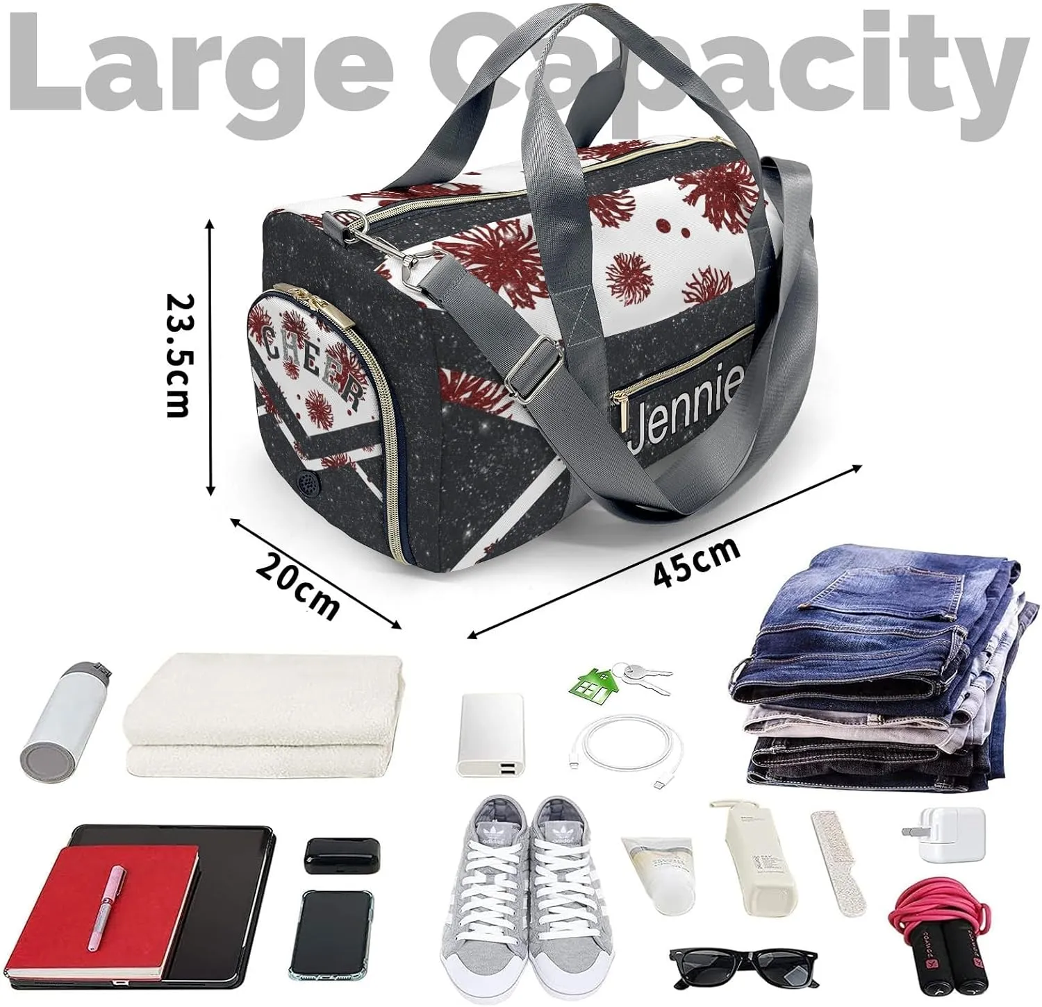 Cheer Sports Gym Duffel Bag Overnight Bag Duffle Bag Gymnastics Bag Sleepover Bag with Shoe Compartment,Crimson