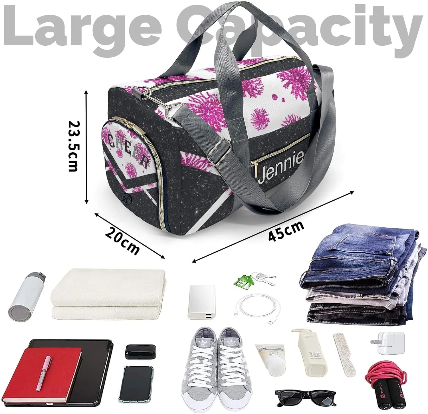 Cheer Sports Gym Duffel Bag Overnight Bag Duffle Bag Gymnastics Bag Sleepover Bag with Shoe Compartment,Reddish Violet