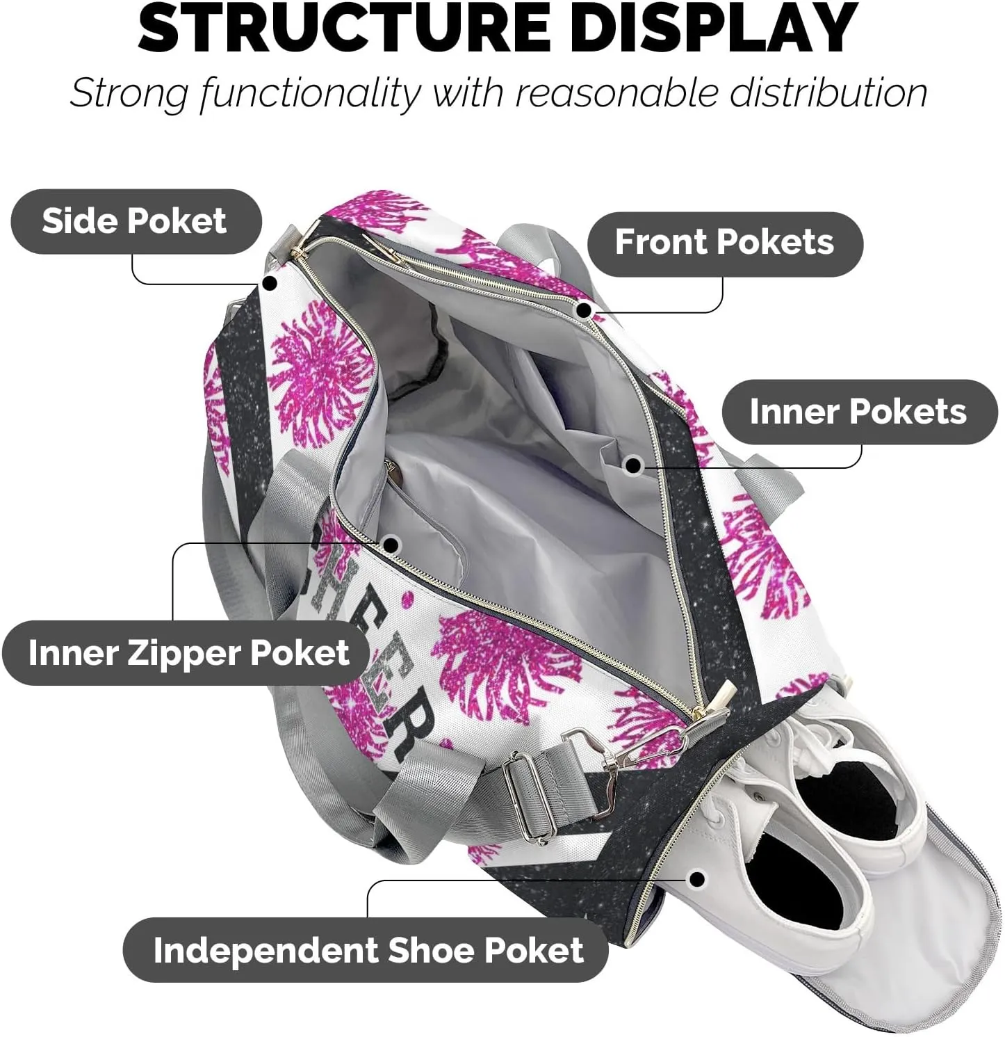 Cheer Sports Gym Duffel Bag Overnight Bag Duffle Bag Gymnastics Bag Sleepover Bag with Shoe Compartment,Reddish Violet