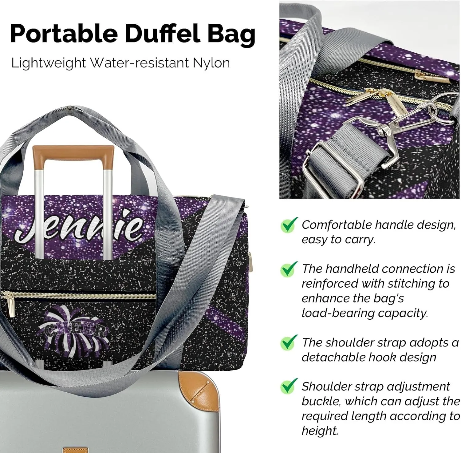Cheerleaders Duffle Bag Teens Athletic Sport Gym Duffel Bag with Shoe Compartment Weekender Travel Bag,Dark Purple
