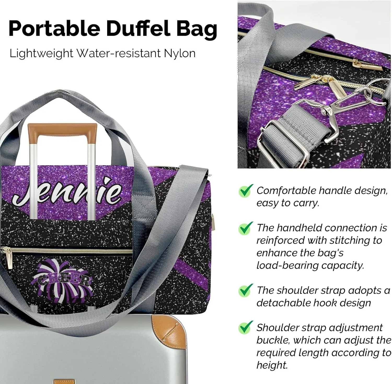 Cheerleaders Sports Gym Duffel Bag Overnight Bag Duffle Bag Teens Gymnastics Bag Sleepover Bag with Shoe Compartment,Deep Purple