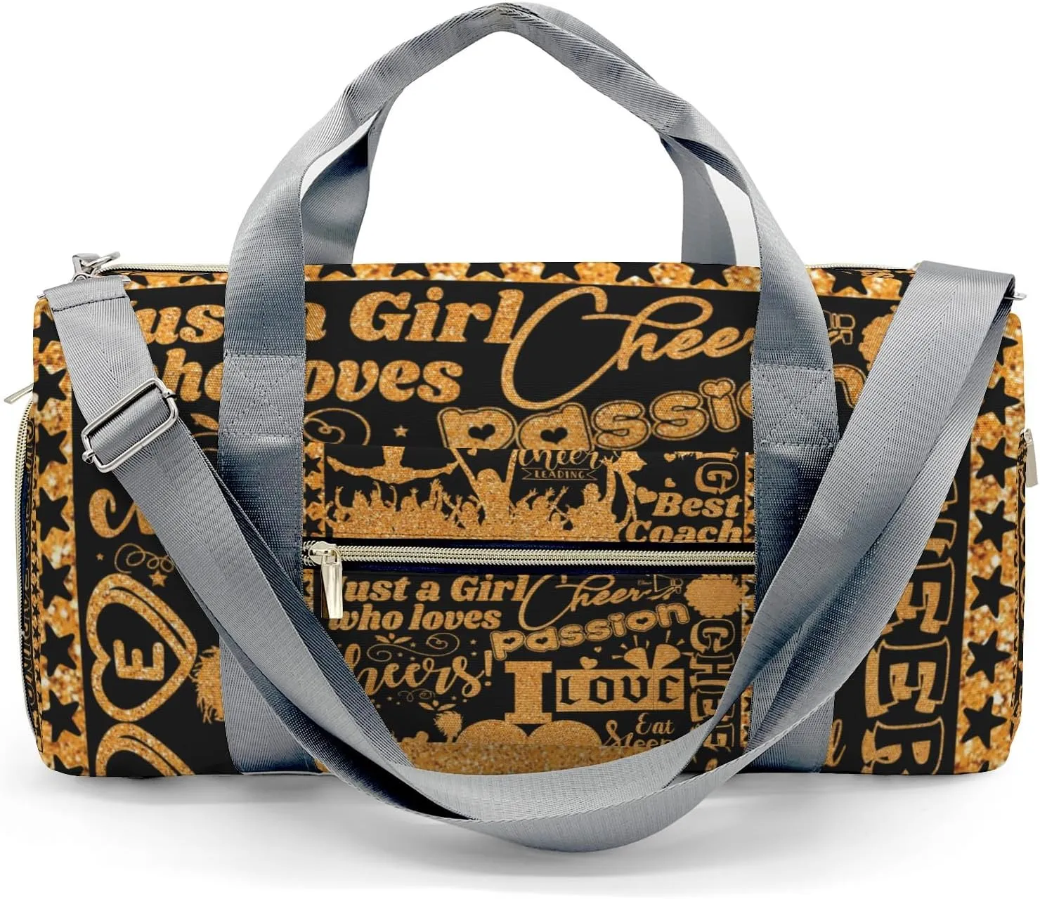 Cheerleading Cheerleader Glitter Print Waterproof Duffel Bag Gym Dance Sport Perform Training Travel Bag for Boys Girls Teens Women Men