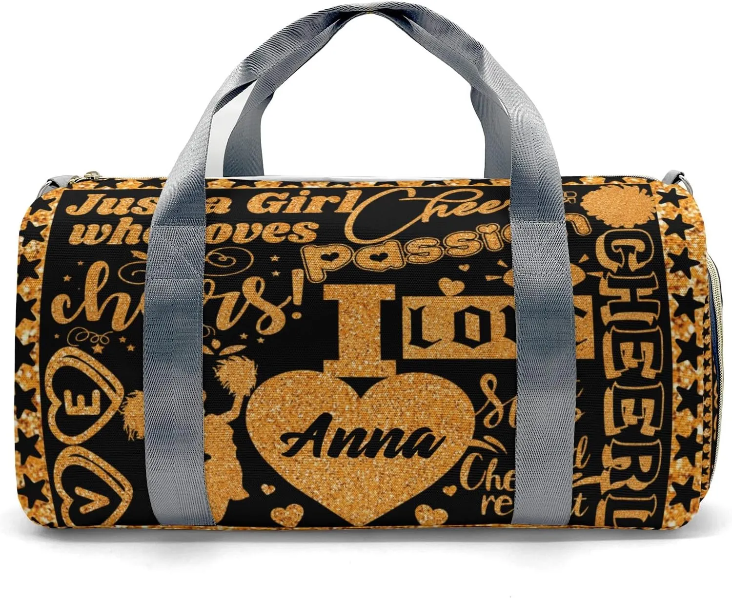 Cheerleading Cheerleader Glitter Print Waterproof Duffel Bag Gym Dance Sport Perform Training Travel Bag for Boys Girls Teens Women Men