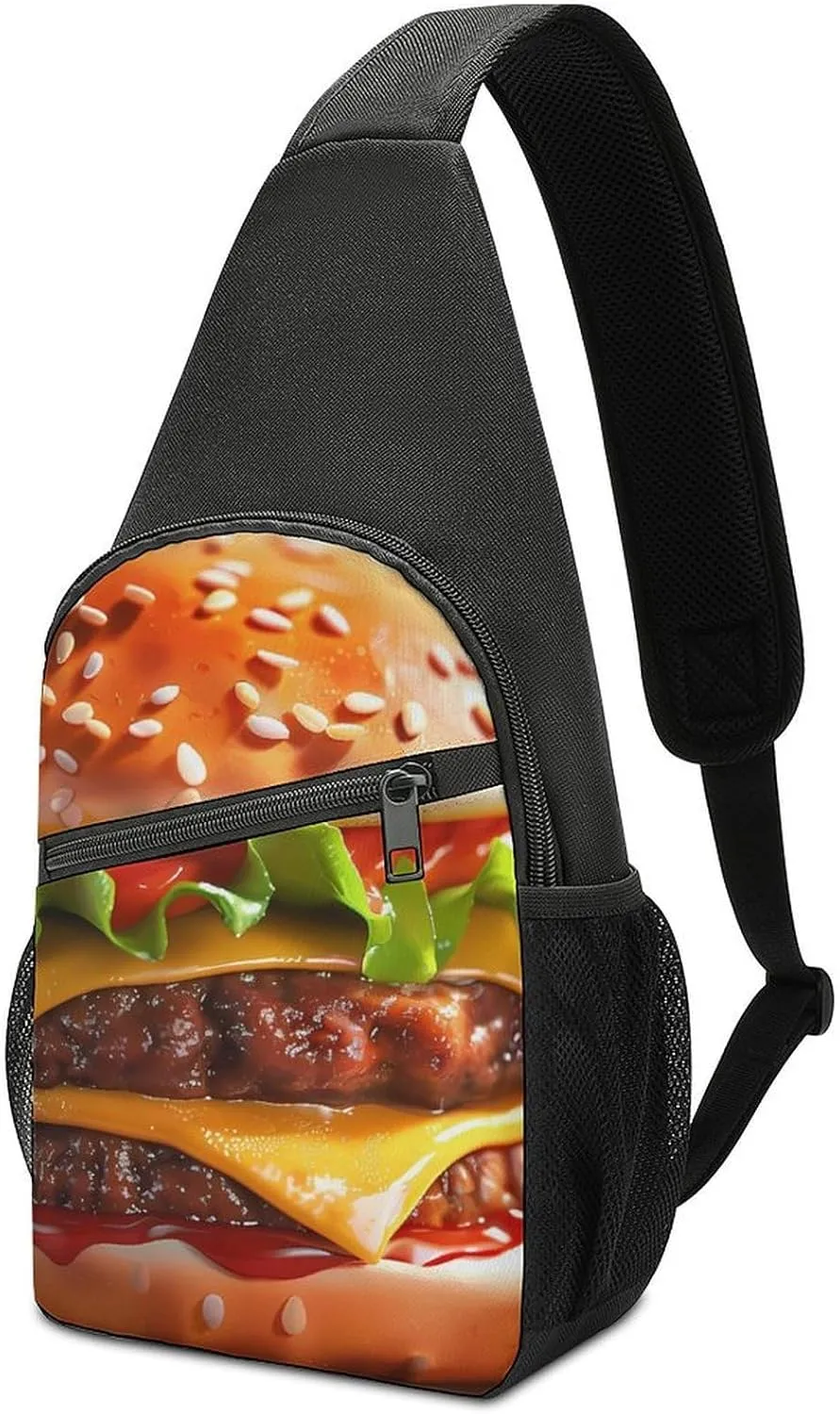 Cheeseburger Fast Food Pattern Crossbody Bags for Women Men Sling Bag Bakpack Shoulder Bag Travel Hiking Daypack