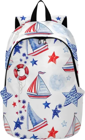 CHIFIGNO Cute Backpack for Women Daypack American Flag Ship Custom Cool Backpacks for Teen Girls