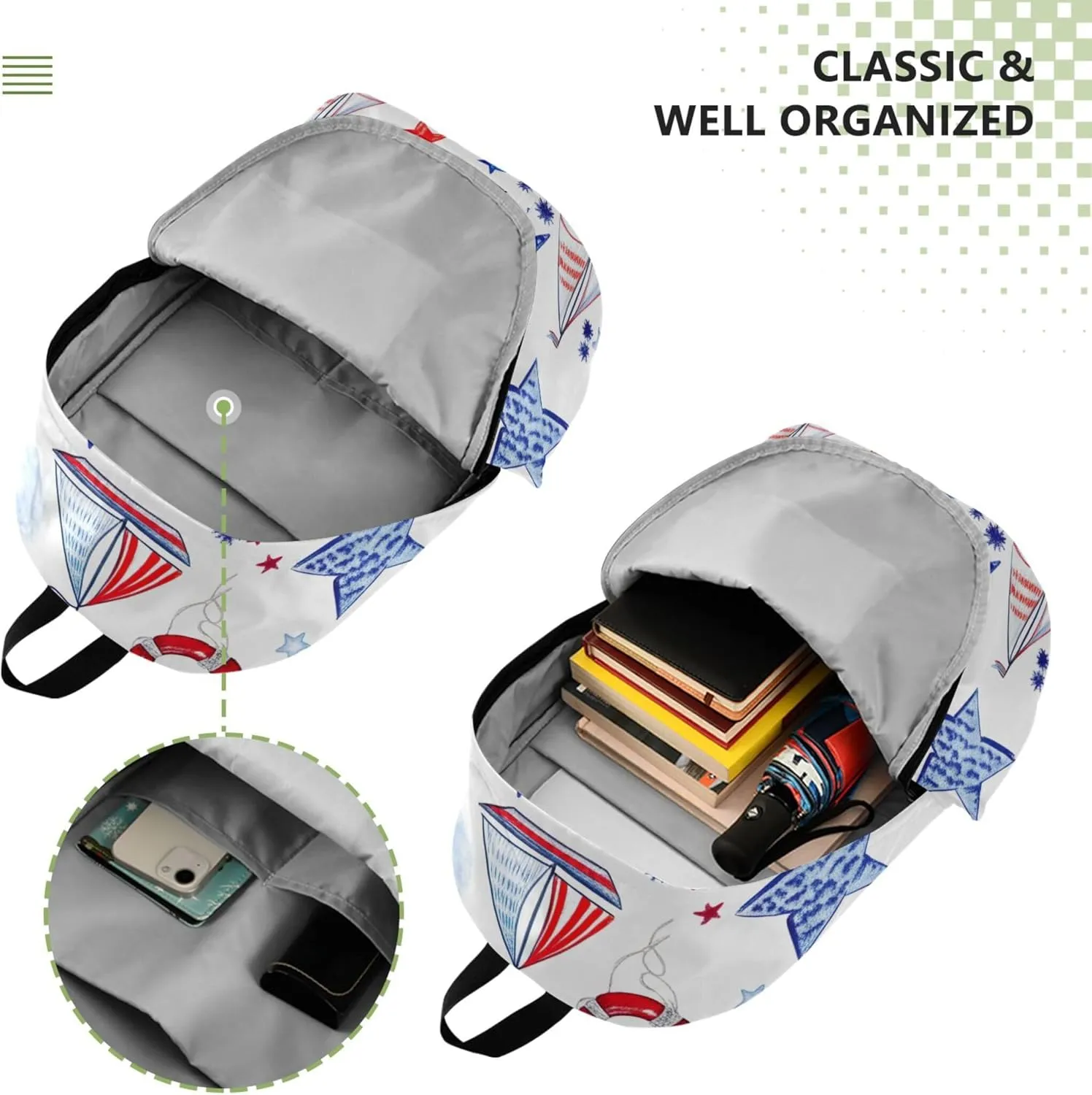 CHIFIGNO Cute Backpack for Women Daypack American Flag Ship Custom Cool Backpacks for Teen Girls