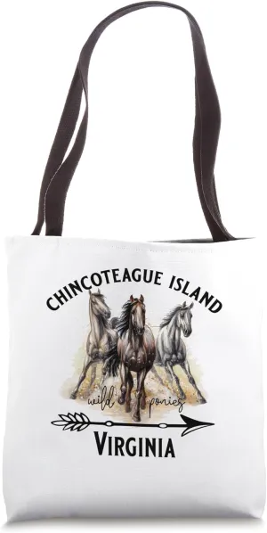 Chincoteague Island Virginia Wild Ponies Horses Souvenir Tote Bag