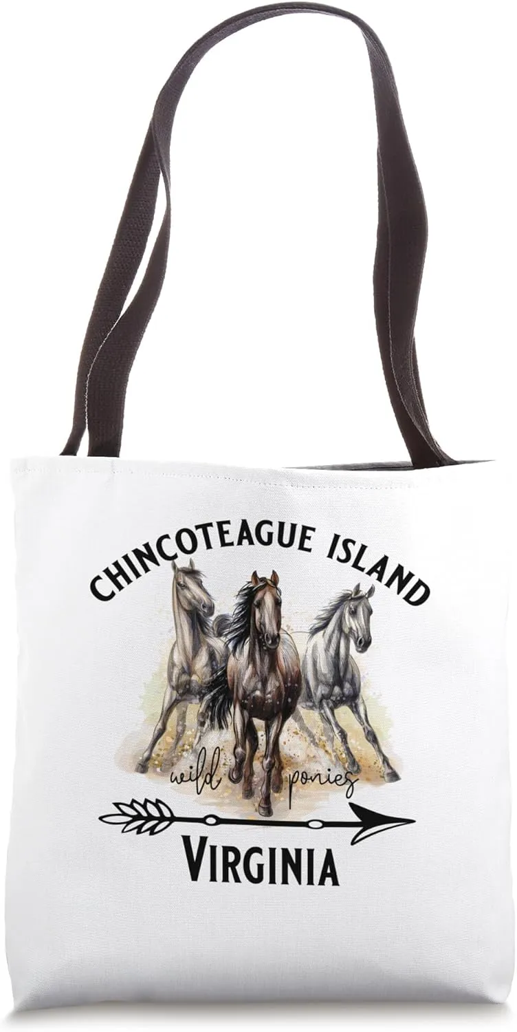 Chincoteague Island Virginia Wild Ponies Horses Souvenir Tote Bag
