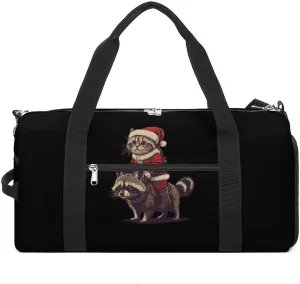 Christmas Cat Reindeer Raccoon Unisex Gym Bag Waterproof Sports Duffels Travel Gear With Laundry Shoe Compartment