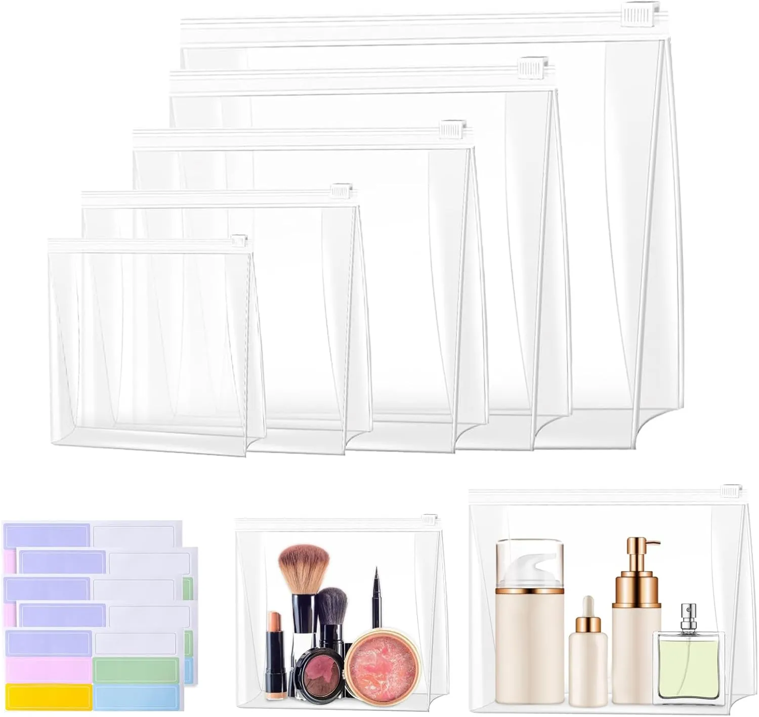 Circloophs 30 Pack Large Clear Makeup Bag Organizer Cosmetic Zipper Pouch Travel Pouches for Toiletries Transparent EVA Reusable Wash Bags Waterproof Plastic Clear Gift Bags Bulk, Mixed Sizes