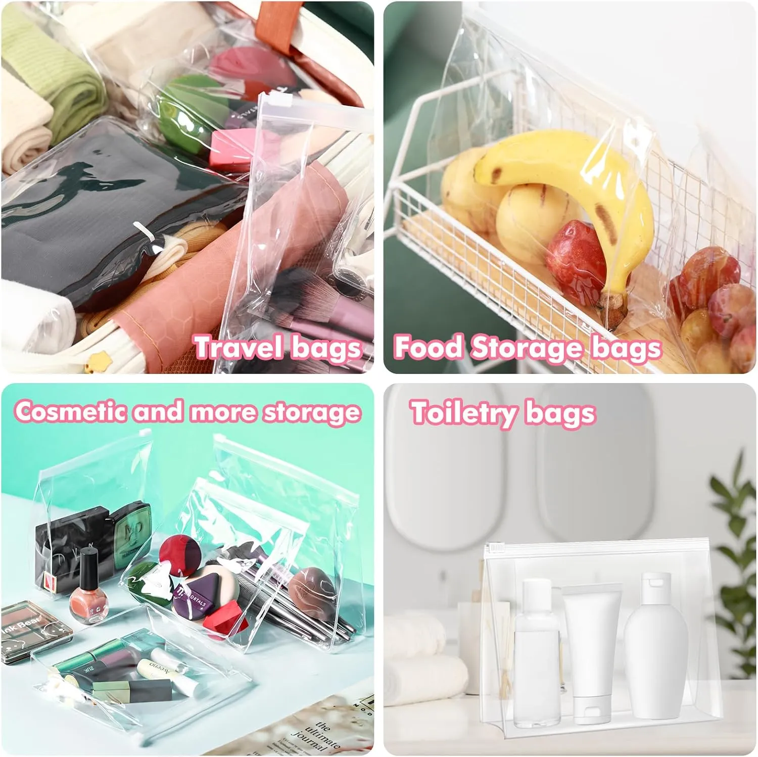 Circloophs 30 Pack Large Clear Makeup Bag Organizer Cosmetic Zipper Pouch Travel Pouches for Toiletries Transparent EVA Reusable Wash Bags Waterproof Plastic Clear Gift Bags Bulk, Mixed Sizes