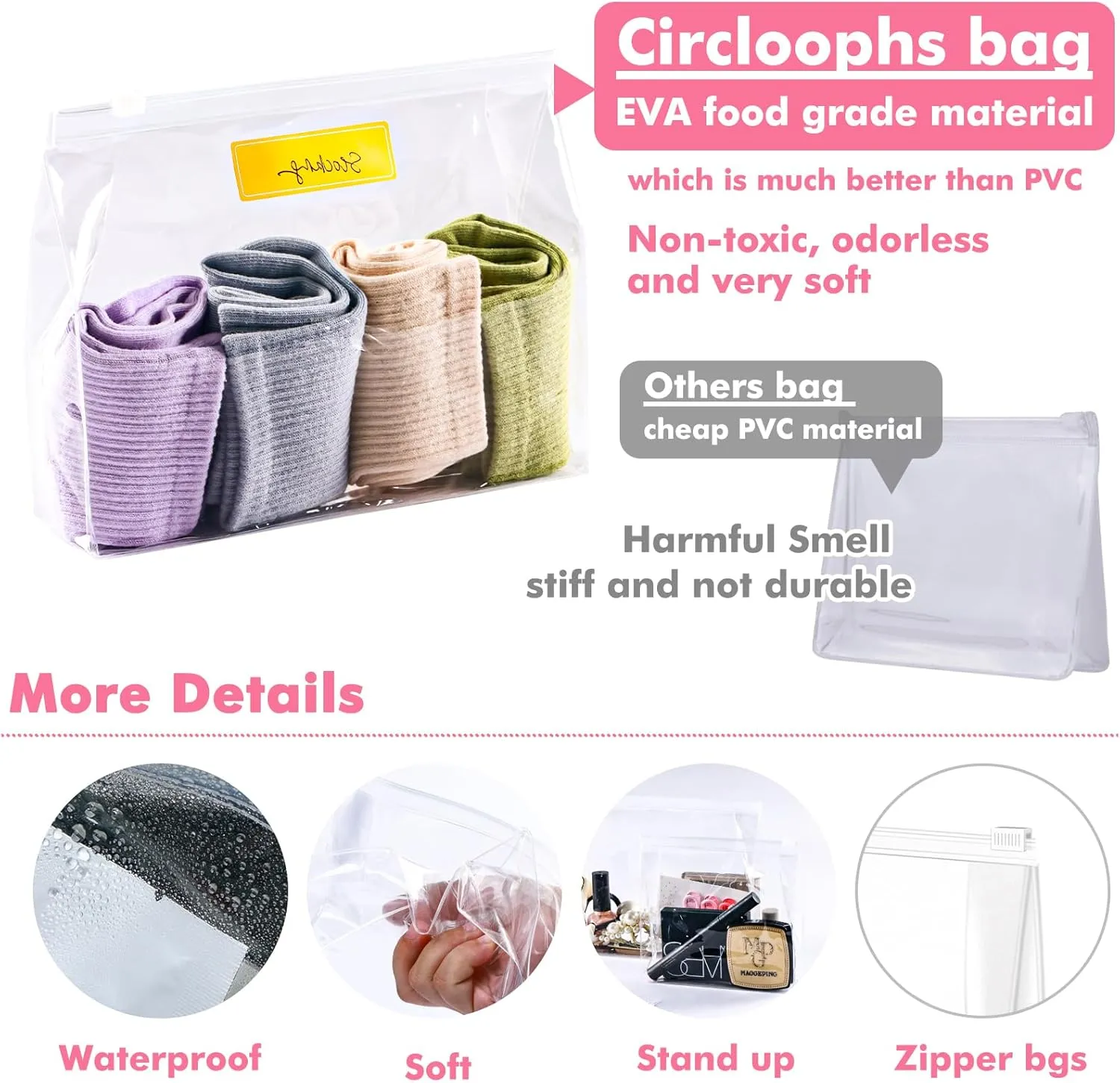 Circloophs 30 Pack Large Clear Makeup Bag Organizer Cosmetic Zipper Pouch Travel Pouches for Toiletries Transparent EVA Reusable Wash Bags Waterproof Plastic Clear Gift Bags Bulk, Mixed Sizes