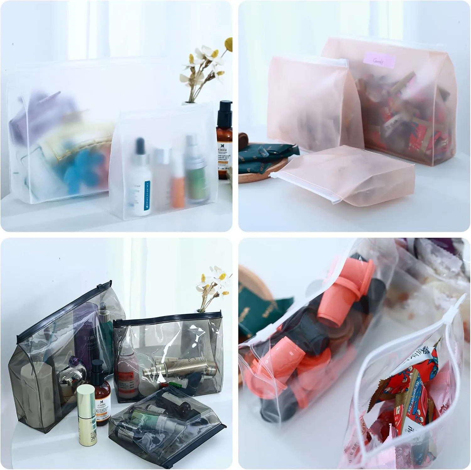 Circloophs 30 Pack Large Clear Makeup Bag Organizer Cosmetic Zipper Pouch Travel Pouches for Toiletries Transparent EVA Reusable Wash Bags Waterproof Plastic Clear Gift Bags Bulk, Mixed Sizes