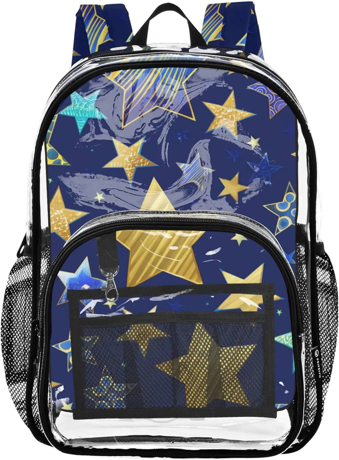 Clear Bag for Women Travel Variety Star Shapes Gold Kids Backpack Boys Girls See through Approved Bag
