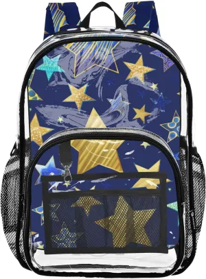 Clear Bag for Women Travel Variety Star Shapes Gold Kids Backpack Boys Girls See through Approved Bag