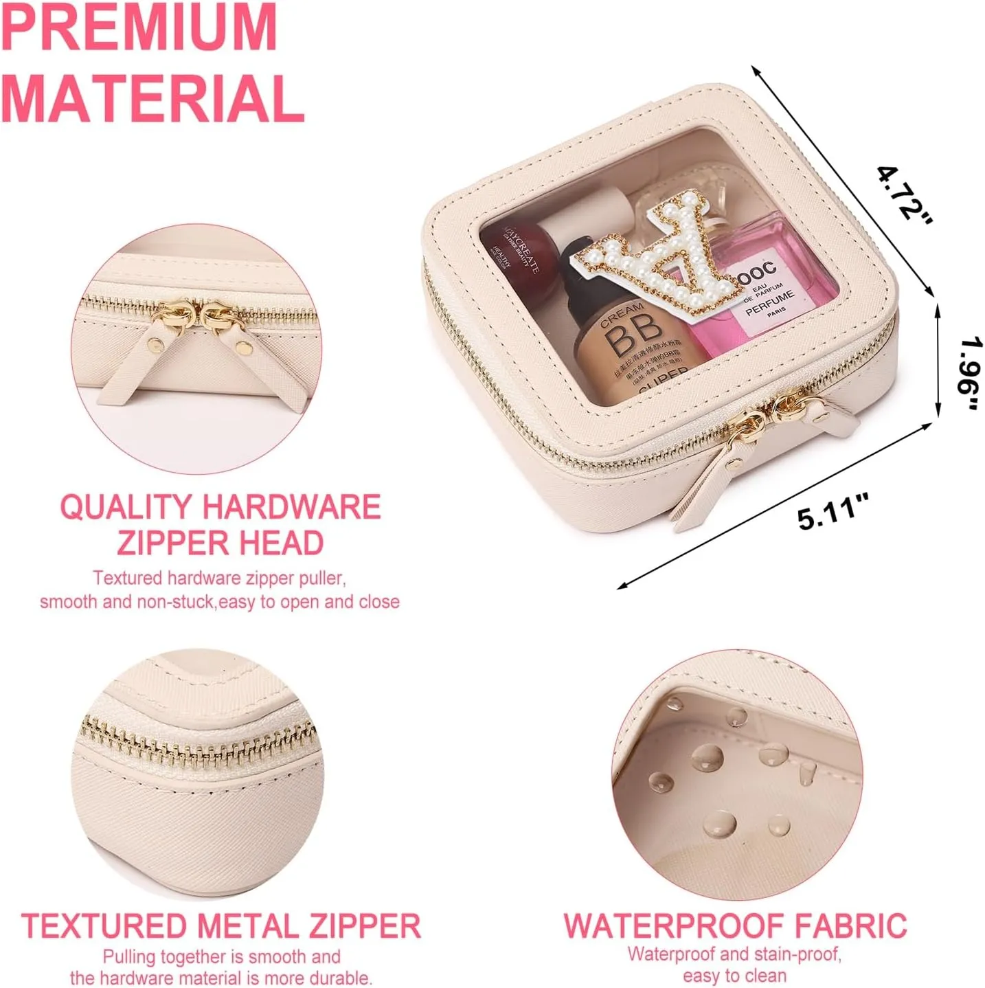 Clear Mini Makeup Bag Personalized Initial Cosmetic Bag Small Makeup Case & Toiletry Bag Birthday Gift for Women (Q, Mini)