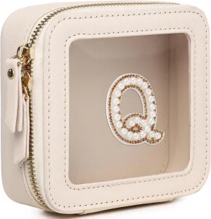 Clear Mini Makeup Bag Personalized Initial Cosmetic Bag Small Makeup Case & Toiletry Bag Birthday Gift for Women (Q, Mini)