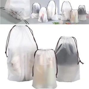 Clear PEVA Drawstring Bags - 4"x12" / 10x30cm (25 Pcs) - White Nylon Rope Waterproof Pouches for Travel & Storage