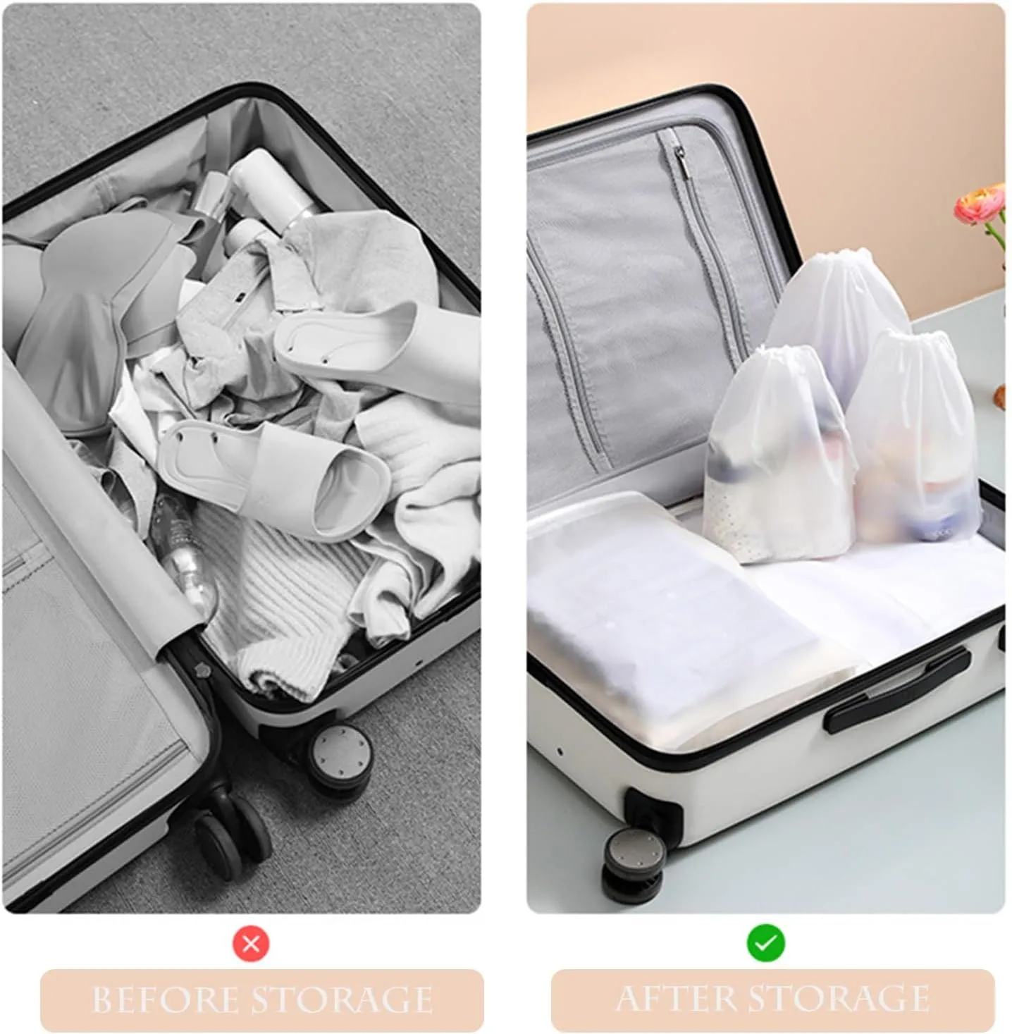 Clear PEVA Drawstring Bags - 4"x12" / 10x30cm (25 Pcs) - White Nylon Rope Waterproof Pouches for Travel & Storage